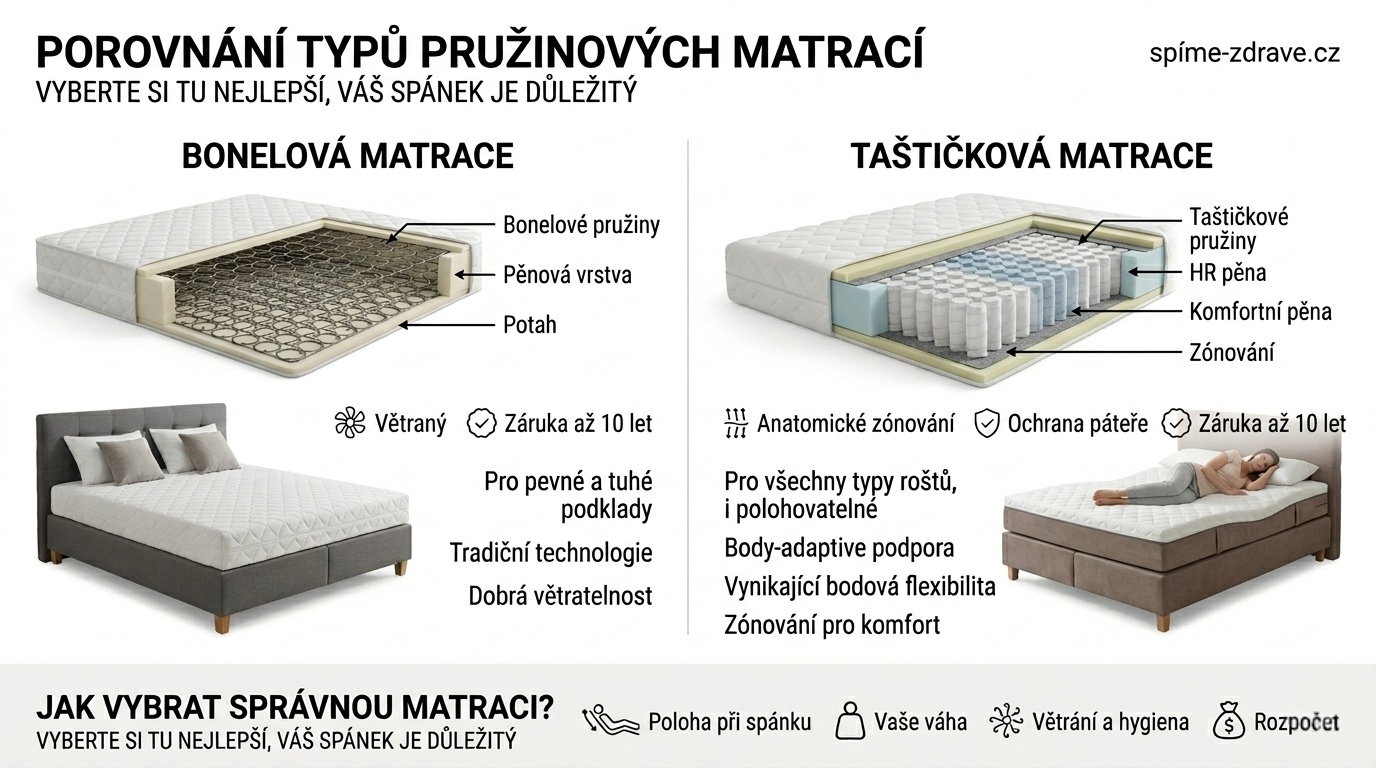 Pružinové matrace rozdělení na taštičkové a bonelové